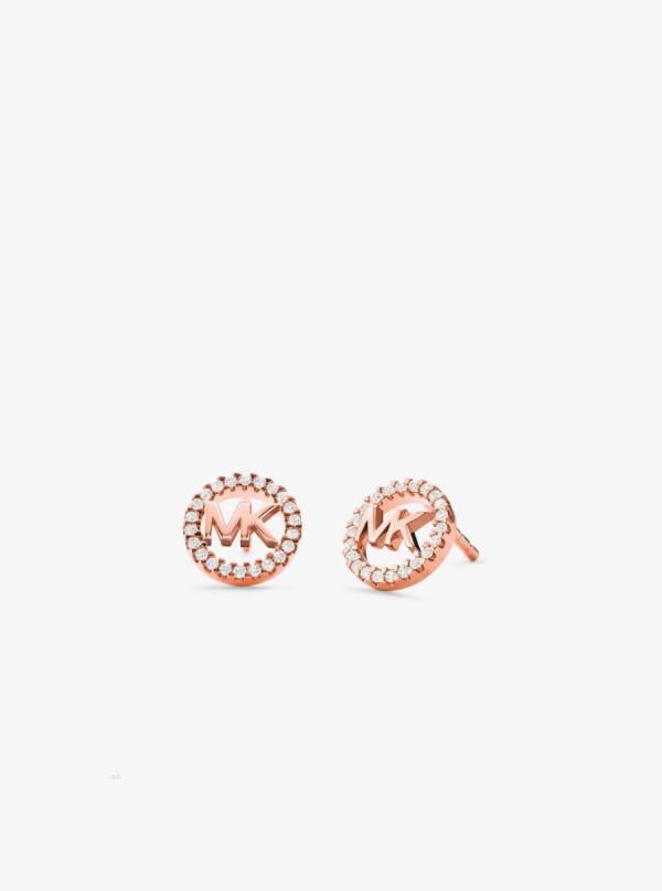 Damske Nausnice Michael Kors Precious Metal-Plated Sterling Silver Pavé Logo Studs Ruzove Zlate - Šperky Michael Kors Sleva | PXJYI-2784